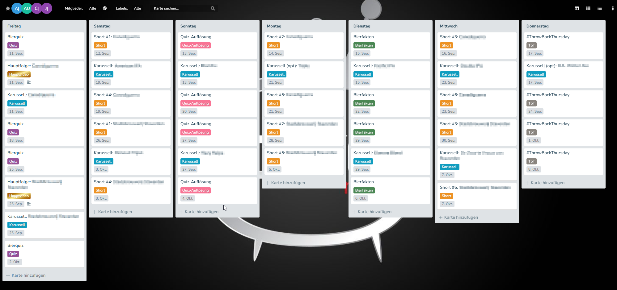 Automatisch erstellter Social-Media-Plan im Kanban-Board